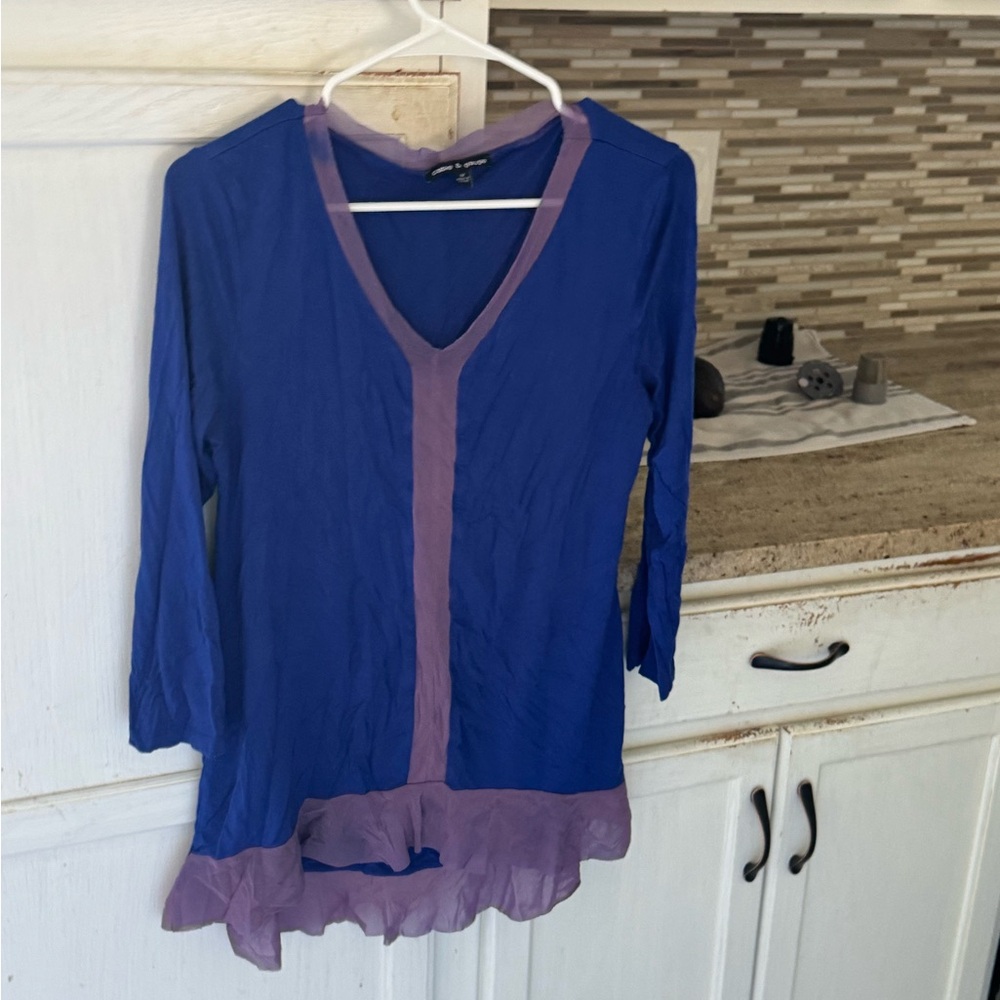 Cable & Gauge Royal Blue and Lavender V-Neck Tunic
